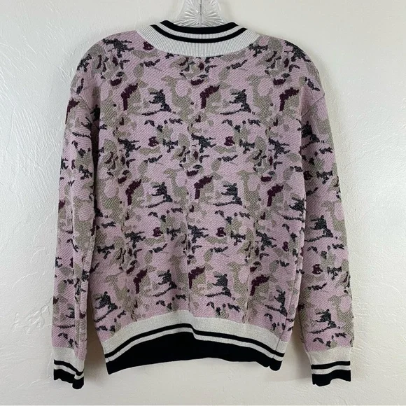 Saint Tropez Size Small Pink & Black Metallic Camouflage Mock Neck Rib Sweater - Picture 2 of 5